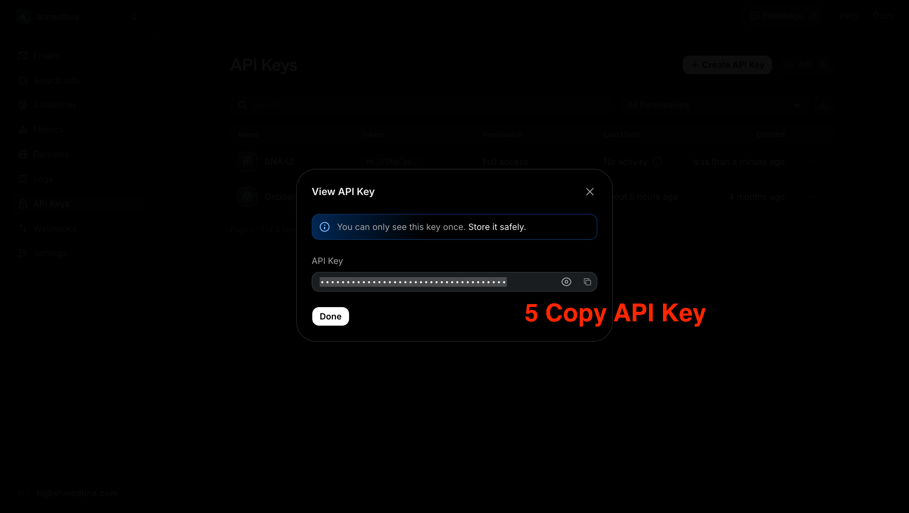 Newly created API Key